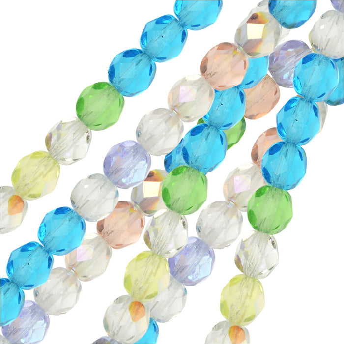 Czech Fire Polished Glass Beads, Faceted Round 6mm, Spring Flowers Mix (25 Pieces)