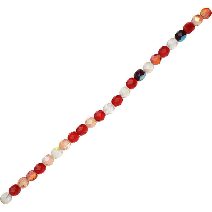 Czech Fire Polished Glass Beads, Faceted Round 6mm, Strawberry Fields Mix (25 Pieces)