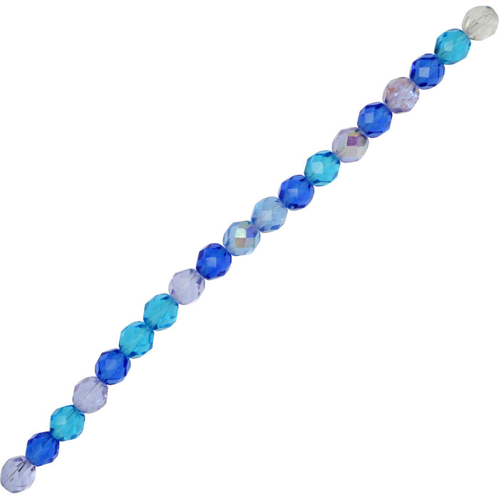 Czech Fire Polished Glass Beads, Faceted Round 8mm, Carribean Blue Mix (19 Pieces)