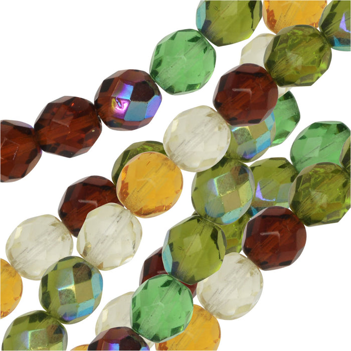 Czech Fire Polished Glass Beads, Faceted Round 8mm, Earth Tone Mix (19 Pieces)