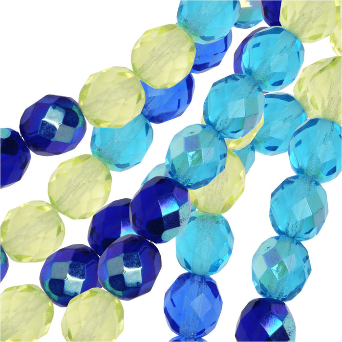 Czech Fire Polished Glass Beads, Faceted Round 8mm, Lagoon Mix (19 Pieces)