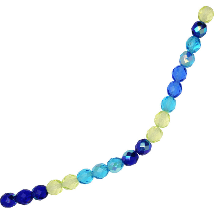 Czech Fire Polished Glass Beads, Faceted Round 8mm, Lagoon Mix (19 Pieces)