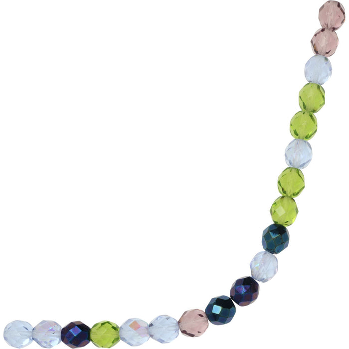 Czech Fire Polished Glass Beads, Faceted Round 8mm, Lavender Garden Mix (19 Pieces)