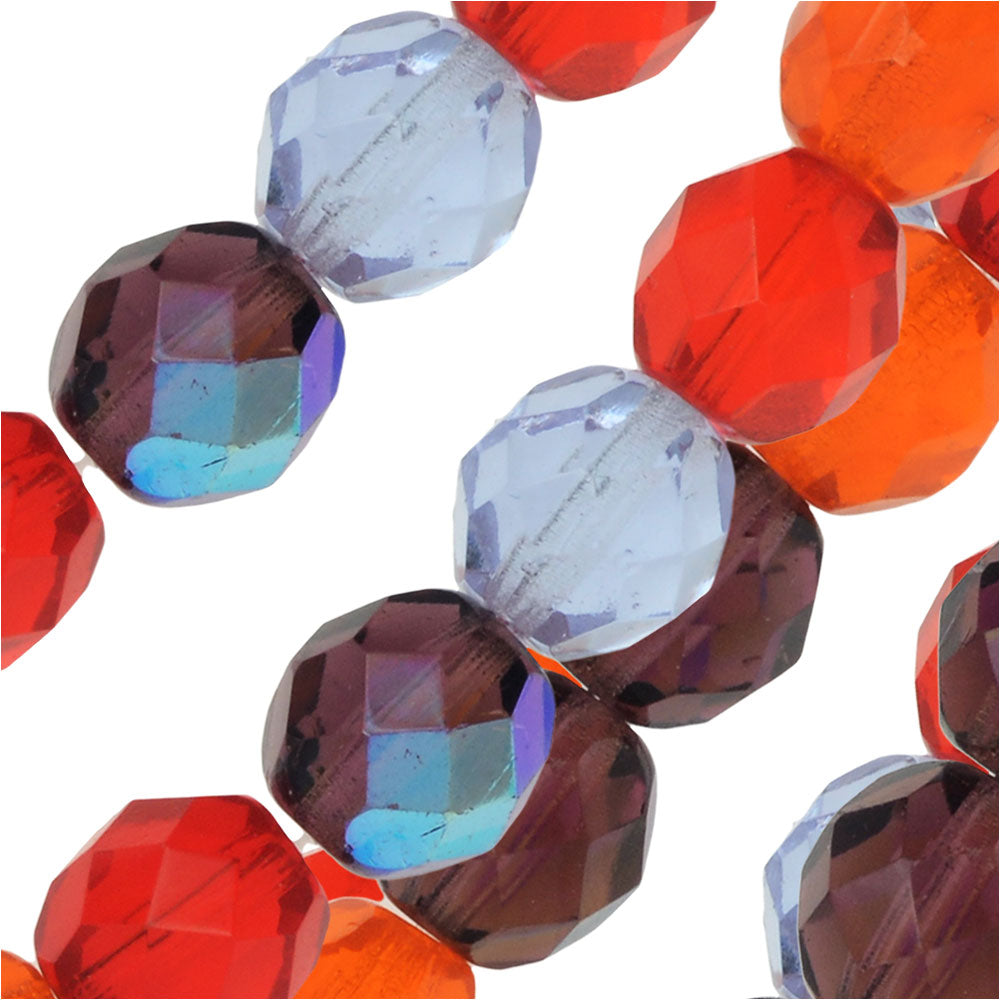 Czech Fire Polished Glass Beads, Faceted Round 8mm, Melon Berry Mix (19 Pieces)