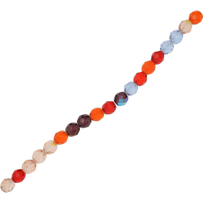 Czech Fire Polished Glass Beads, Faceted Round 8mm, Melon Berry Mix (19 Pieces)