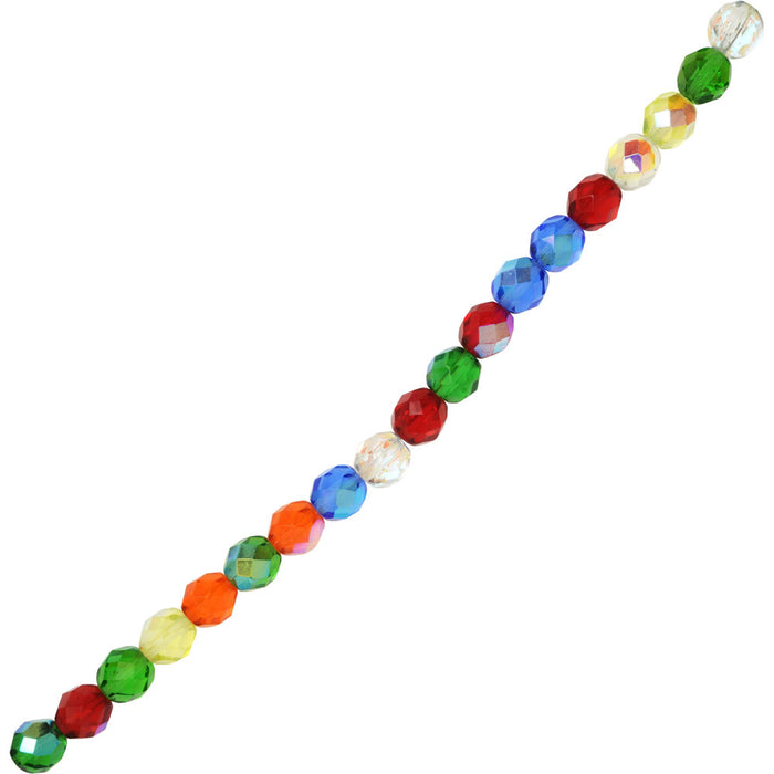 Czech Fire Polished Glass Beads, Faceted Round 8mm, Rainbow AB Mix (19 Pieces)