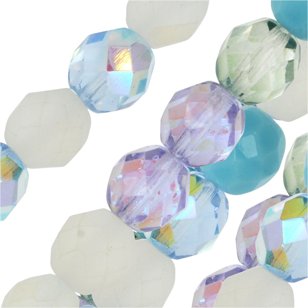 Czech Fire Polished Glass Beads, Faceted Round 8mm, Serenity Mix (19 Pieces)