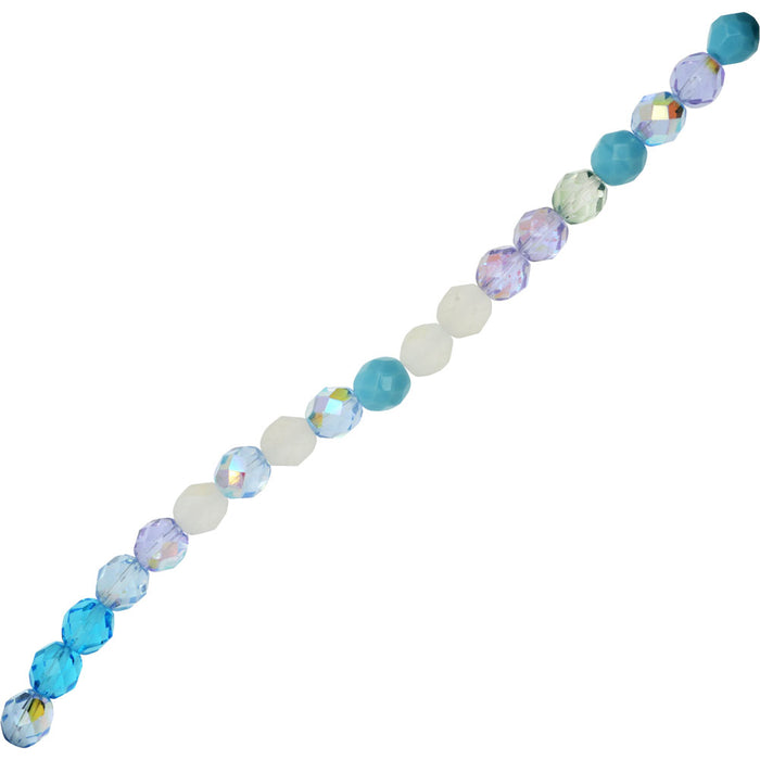 Czech Fire Polished Glass Beads, Faceted Round 8mm, Serenity Mix (19 Pieces)