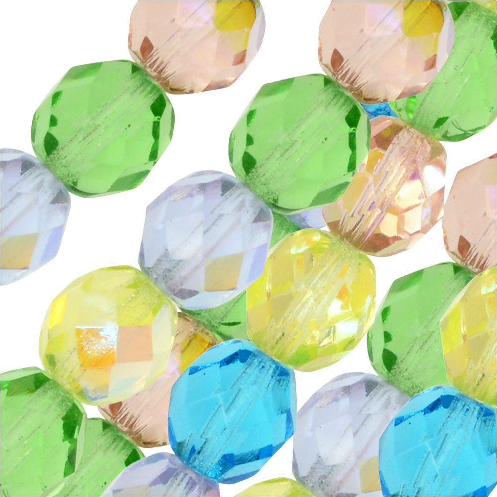 Czech Fire Polished Glass Beads, Faceted Round 8mm, Spring Flowers Mix (19 Pieces)