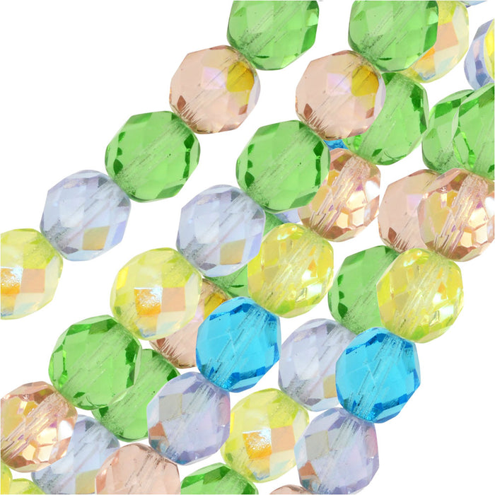 Czech Fire Polished Glass Beads, Faceted Round 8mm, Spring Flowers Mix (19 Pieces)