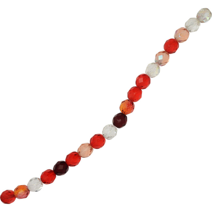 Czech Fire Polished Glass Beads, Faceted Round 8mm, Strawberry Fields Mix (19 Pieces)