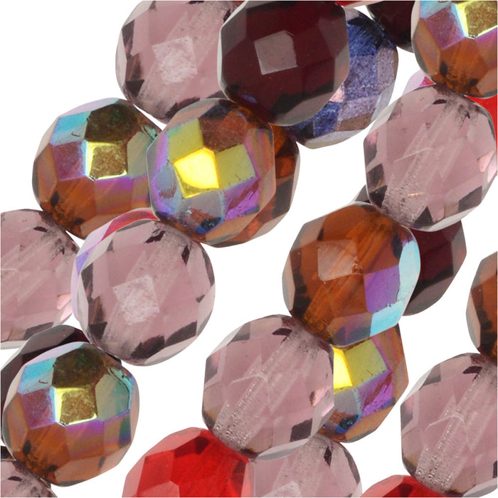 Czech Fire Polished Glass Beads, Faceted Round 8mm, Vineyard Mix (19 Pieces)