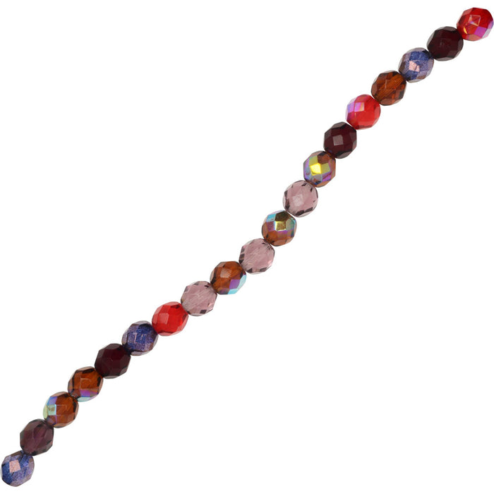 Czech Fire Polished Glass Beads, Faceted Round 8mm, Vineyard Mix (19 Pieces)