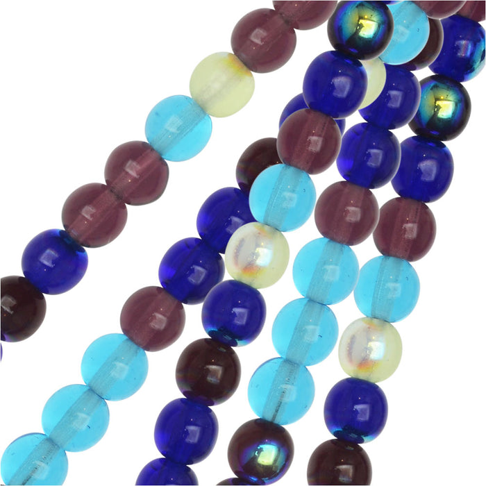 Czech Glass Druk Beads, Round 6mm, Gemtones Mix (50 Pieces)
