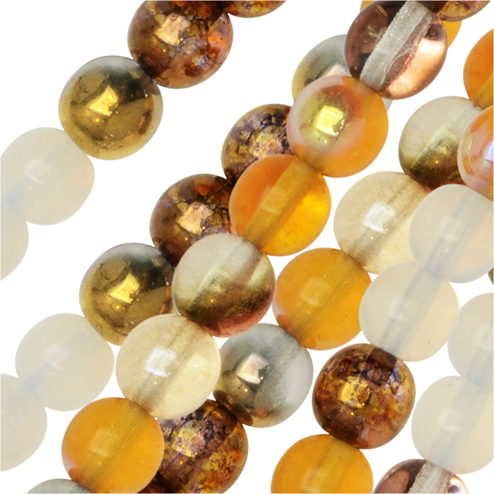 Czech Glass Druk Beads, Round 6mm, Honey Butter Mix (50 Pieces)