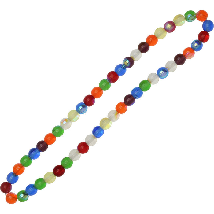Czech Glass Druk Beads, Round 6mm, Rainbow AB Mix (50 Pieces)