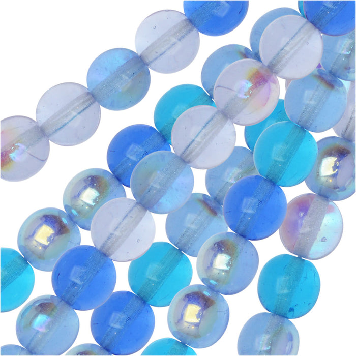 Czech Glass Druk Beads, Round 8mm, Carribean Blue Mix (50 Pieces)