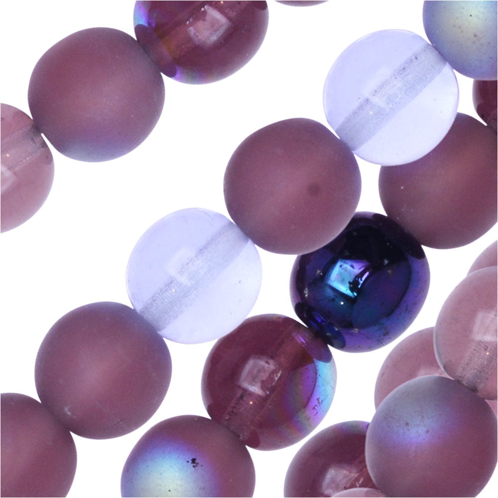 Czech Glass Druk Beads, Round 8mm, Lilac Purple Mix (50 Pieces)