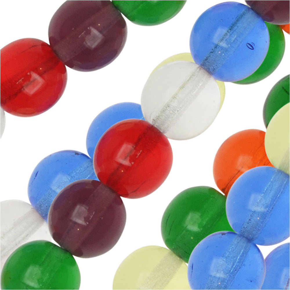 Czech Glass Druk Beads, Round 8mm, Rainbow Mix (50 Pieces)