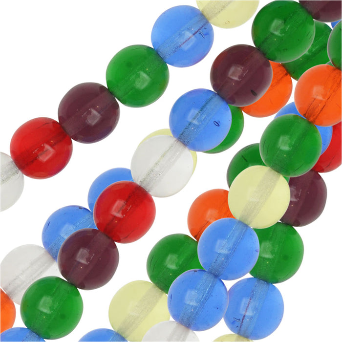 Czech Glass Druk Beads, Round 8mm, Rainbow Mix (50 Pieces)