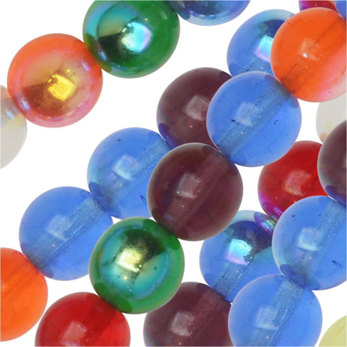 Czech Glass Druk Beads, Round 8mm, Rainbow AB Mix (50 Pieces)