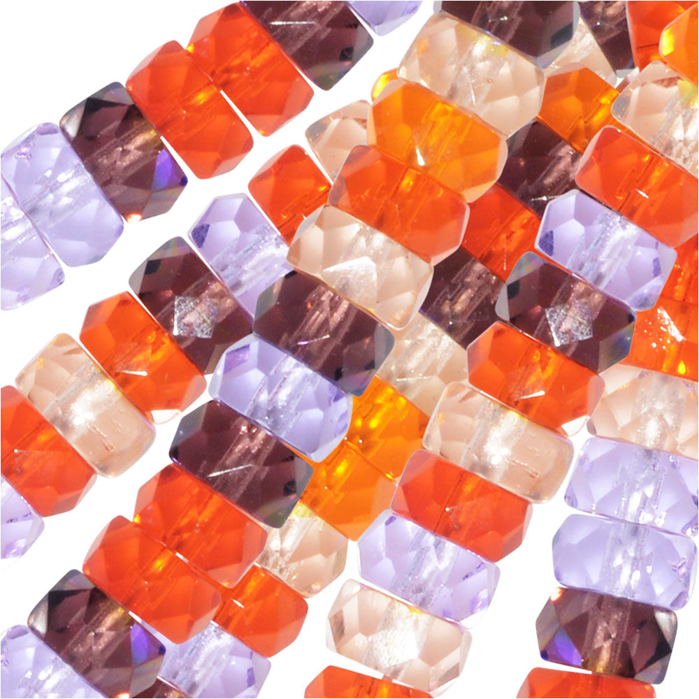 Czech Glass Beads, Faceted Rondelle 3x6mm, Melon Berry Mix (60 Pieces)