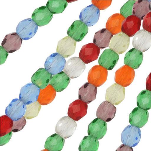 Czech Fire Polished Glass Beads, Faceted Round 4mm, Rainbow Mix (100 Pieces)
