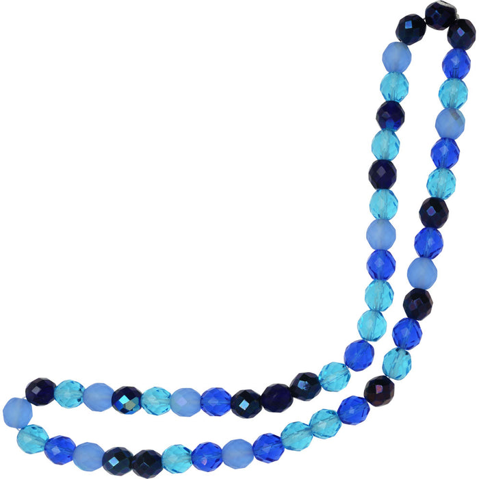 Czech Fire Polished Glass Beads, Faceted Round 10mm, Blue Tones Mix (50 Pieces)