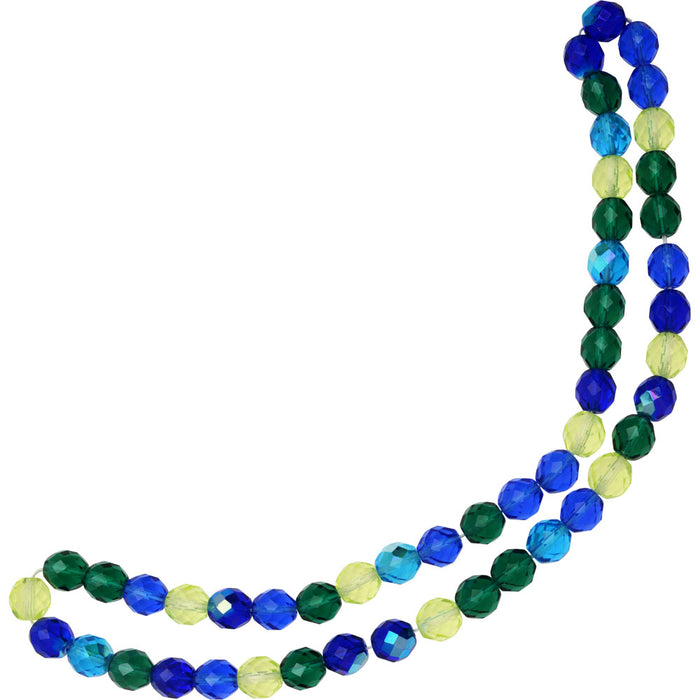 Czech Fire Polished Glass Beads, Faceted Round 10mm, Lagoon Mix (50 Pieces)