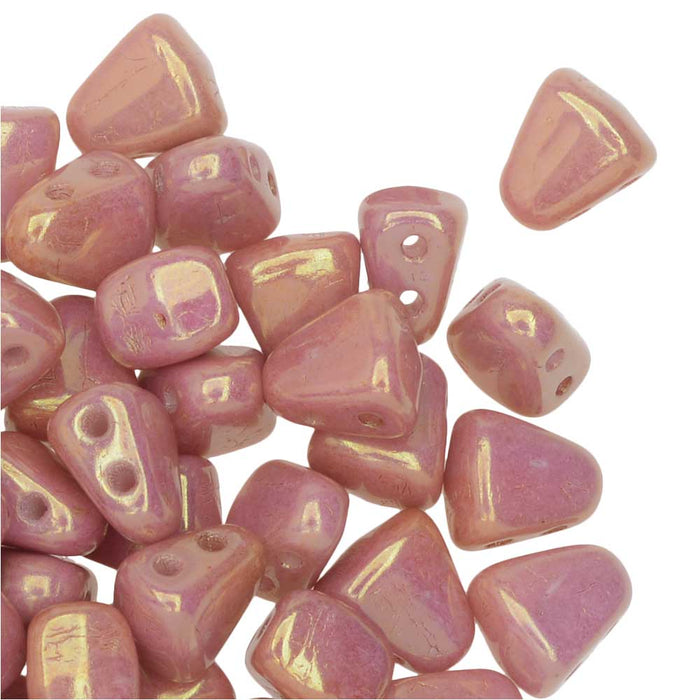 Czech Glass Matubo, Triangular 2-Hole Nib-Bit Beads 5.5x6mm, Luster - Opaque Pink ( 2.5" Tube)