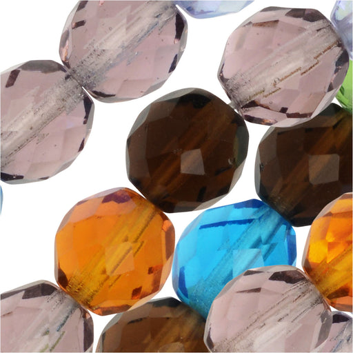 Czech Fire Polished Glass Beads, Faceted Round 10mm, Prairie Mix (50 Pieces)