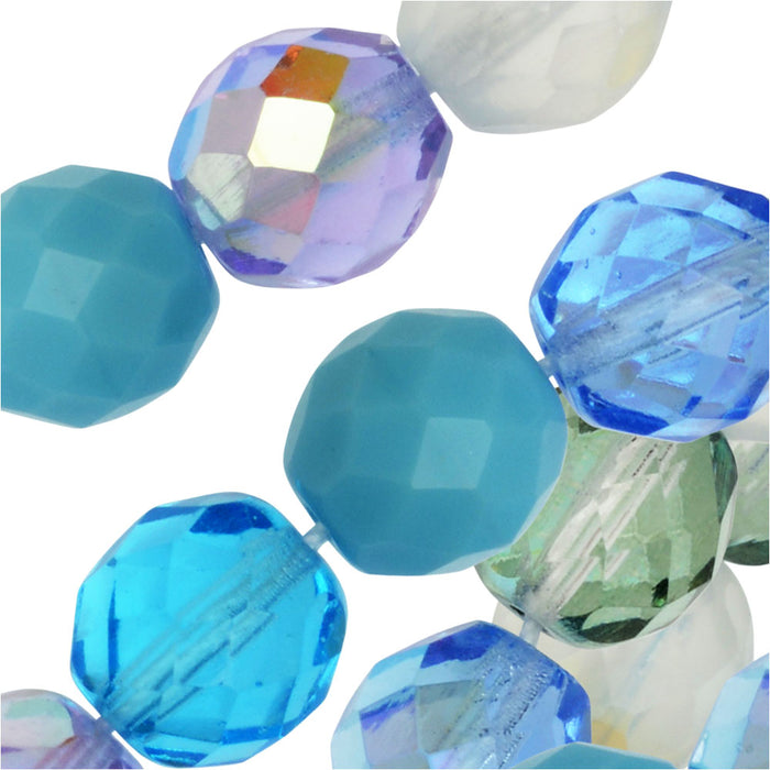 Czech Fire Polished Glass Beads, Faceted Round 10mm, Serenity Mix (50 Pieces)