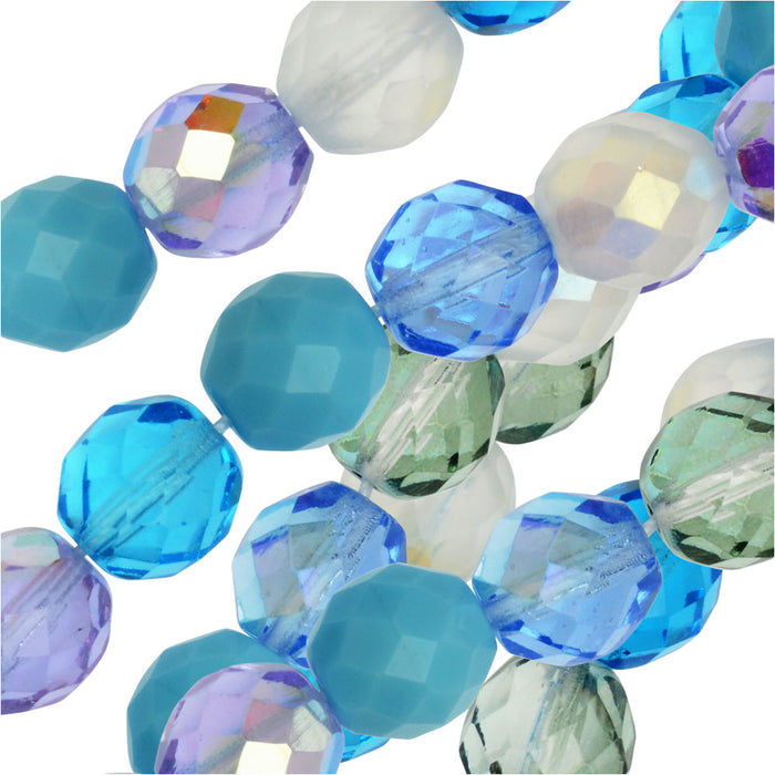 Czech Fire Polished Glass Beads, Faceted Round 10mm, Serenity Mix (50 Pieces)