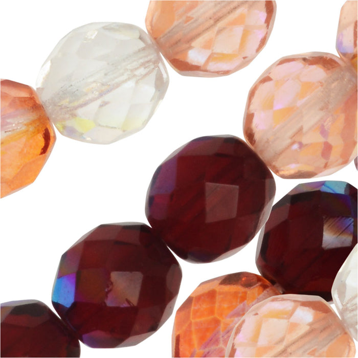 Czech Fire Polished Glass Beads, Faceted Round 10mm, Strawberry Fields Mix (50 Pieces)