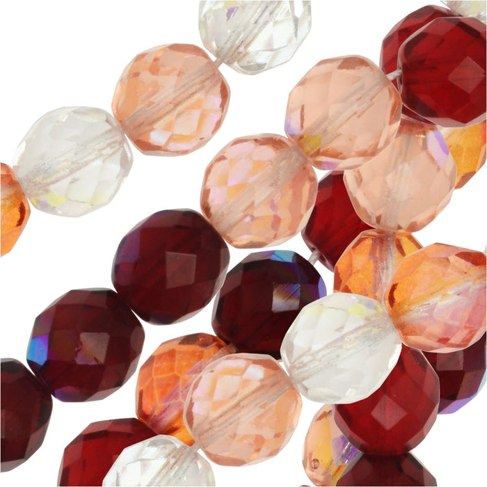 Czech Fire Polished Glass Beads, Faceted Round 10mm, Strawberry Fields Mix (50 Pieces)