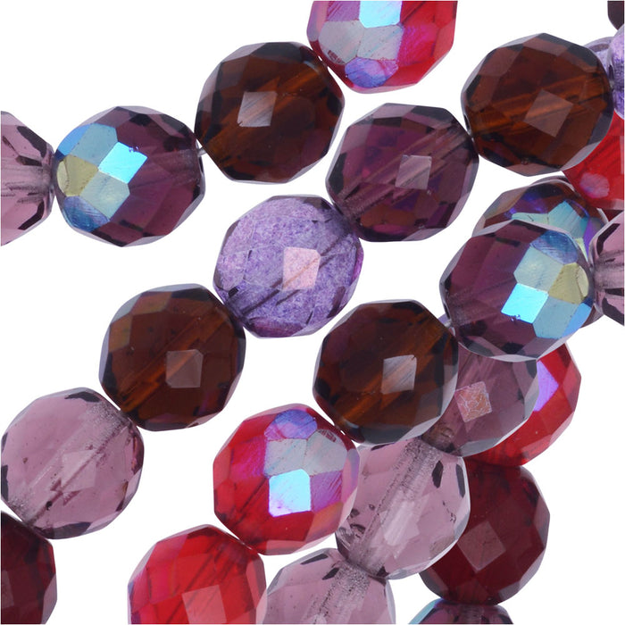 Czech Fire Polished Glass Beads, Faceted Round 10mm, Vineyard Mix (50 Pieces)
