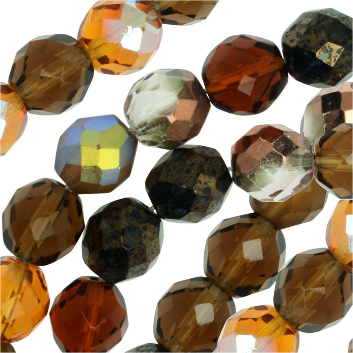 Czech Fire Polished Glass Beads, Faceted Round 10mm, Wheatberry Mix (50 Pieces)