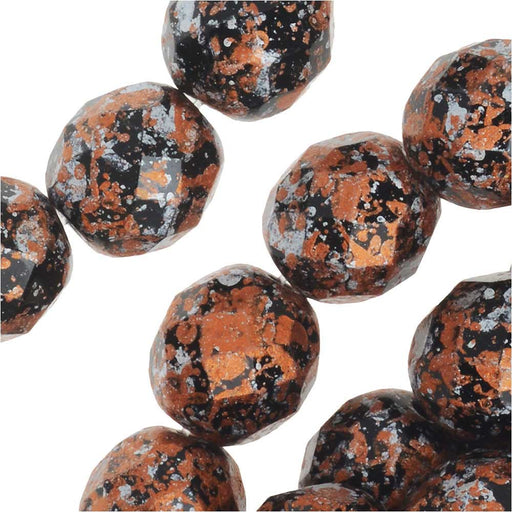 Czech Fire Polished Glass, Faceted Round Beads 8mm, Tweedy Light Copper (20 Pieces)