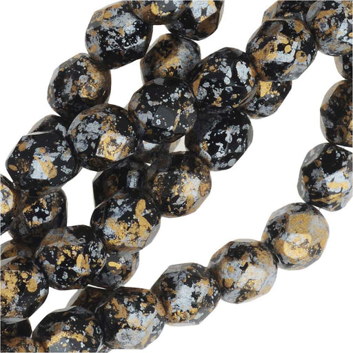 Czech Fire Polished Glass, Faceted Round Beads 4mm, Tweedy Gold (40 Pieces)