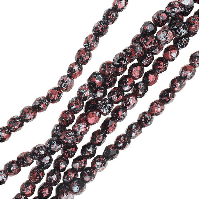Czech Fire Polished Glass, Faceted Round Beads 4mm, Tweedy Red (40 Pieces)
