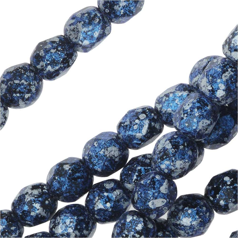 Czech Fire Polished Glass, Faceted Round Beads 4mm, Tweedy Blue (40 Pieces)