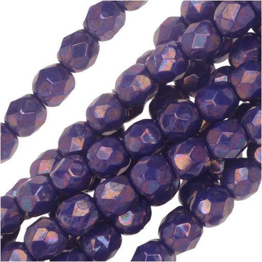 Czech Fire Polished Glass, Faceted Round Beads 4mm, Royal Nebula (40 Pieces)