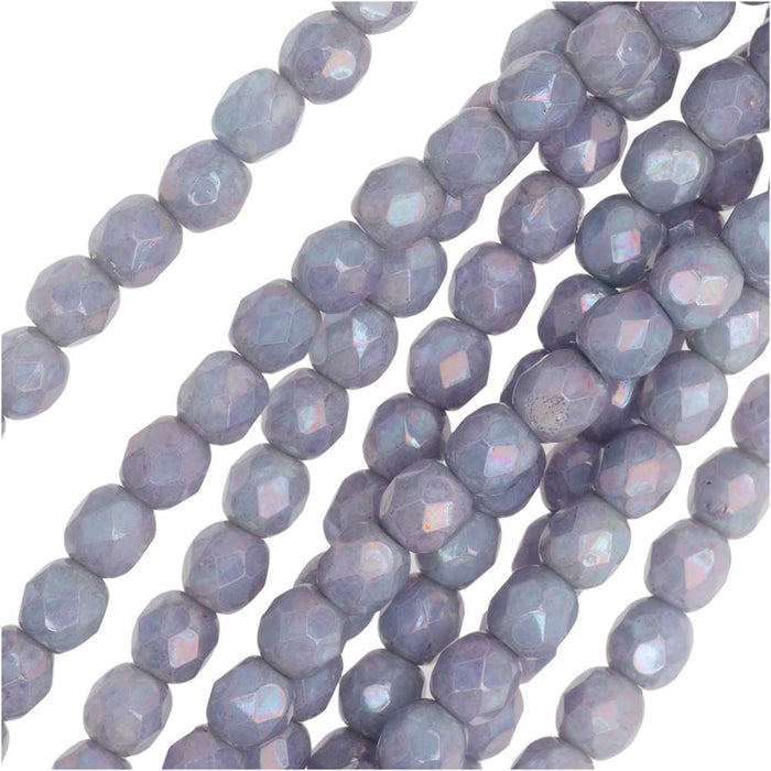 Czech Fire Polished Glass, Faceted Round Beads 4mm, Chalk Nebula (40 Pieces)