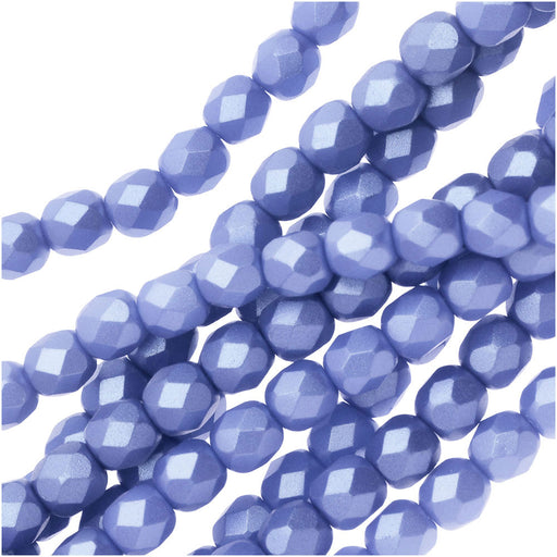 Czech Fire Polished Glass, Faceted Round Beads 4mm, Pastel Light Sapphire (38 Pieces)
