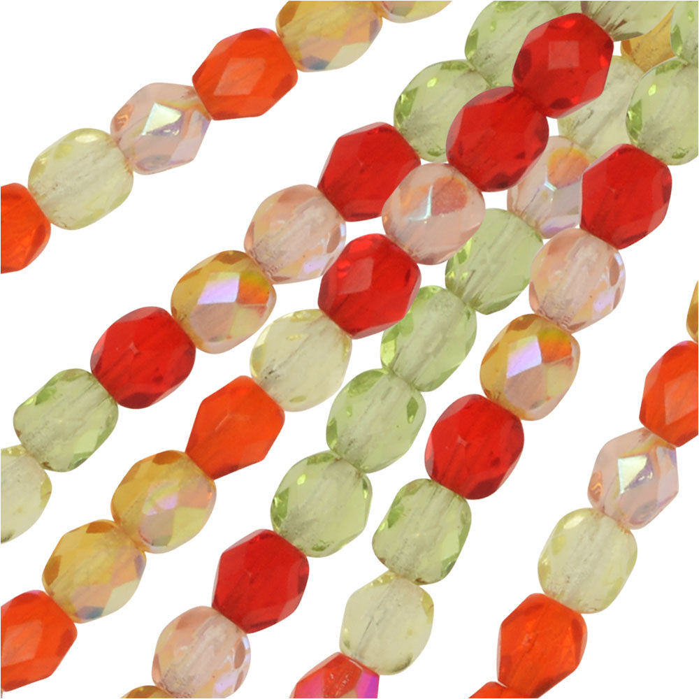 Czech Fire Polished Glass Beads, Faceted Round 4mm, Tango Mix (100 Pieces)