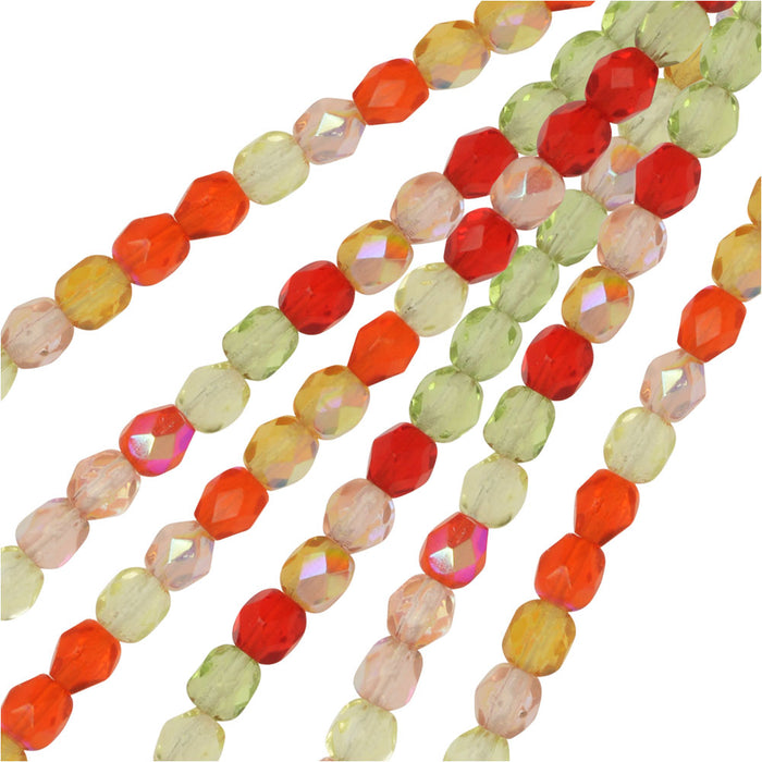 Czech Fire Polished Glass Beads, Faceted Round 4mm, Tango Mix (100 Pieces)