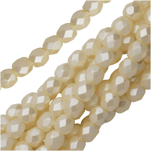 Czech Fire Polished Glass, Faceted Round Beads 4mm, Pastel Cream (38 Pieces)