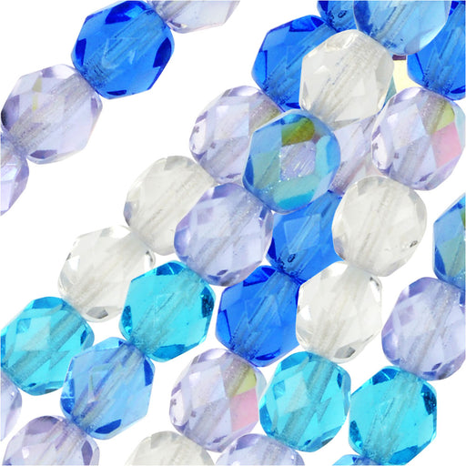 Czech Fire Polished Glass Beads, Faceted Round 6mm, Carribean Blue Mix (50 Pieces)