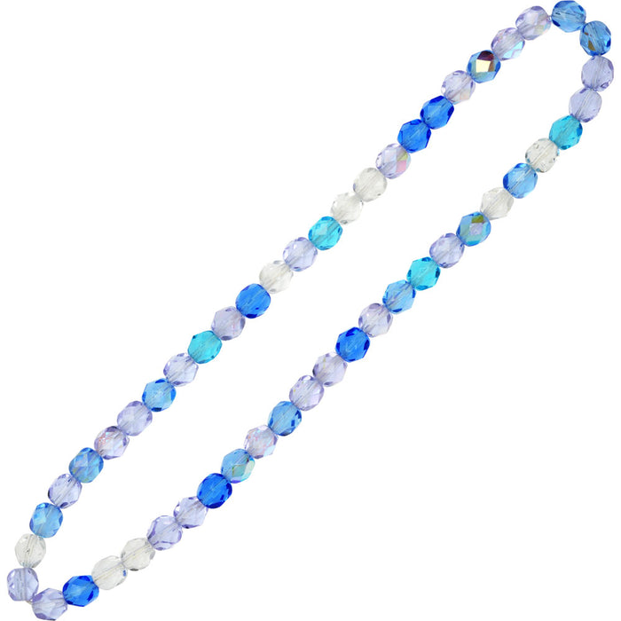 Czech Fire Polished Glass Beads, Faceted Round 6mm, Carribean Blue Mix (50 Pieces)