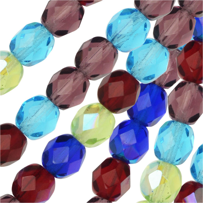 Czech Fire Polished Glass Beads, Faceted Round 6mm, Gemtones Mix (50 Pieces)